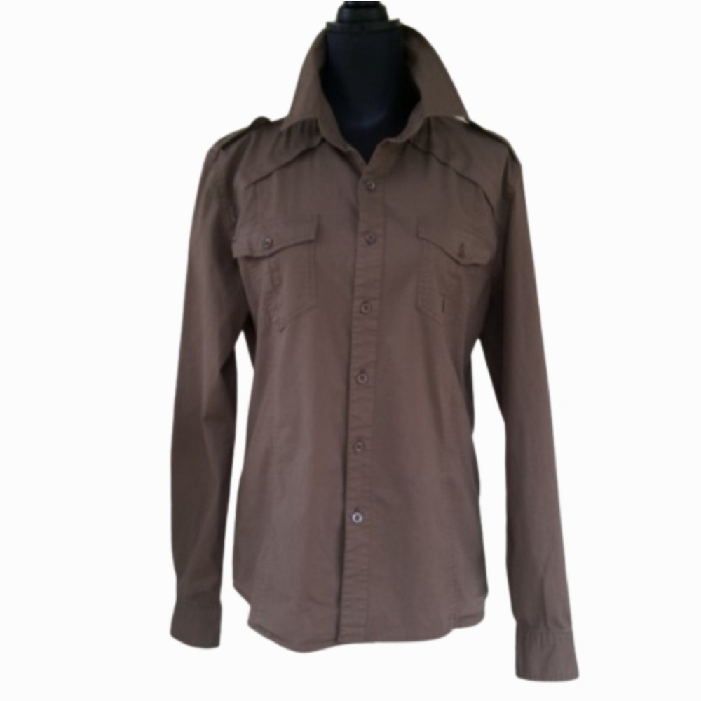 Khaki Green Military-style Shirt DABLJU by Jiniy (XL)